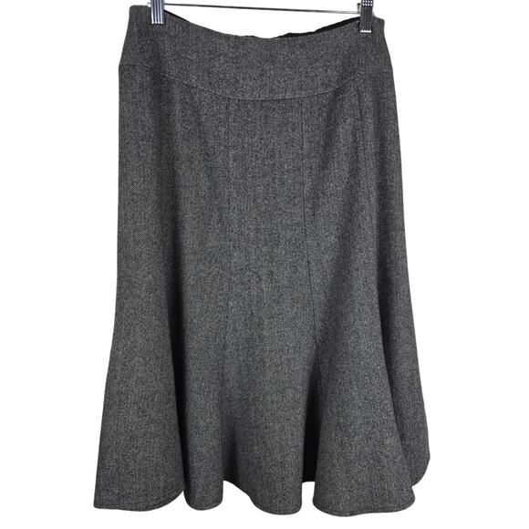 Weekend MaxMara Gray Black 100% Virgin Wool Flutter Bottom Women's Skirt 6 - Picture 1 of 5